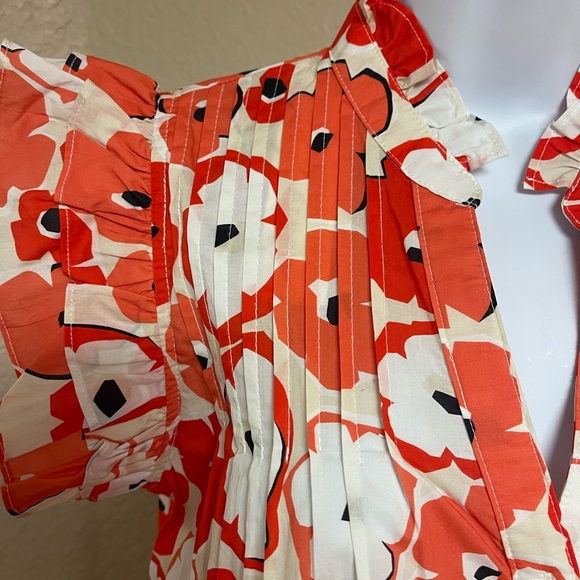 4/$15 Pinch Floral Ruffle Sleeve Blouse - Orange and White - Picture 2 of 5